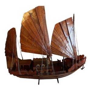 3 Three Dragons Pearl Boat*Ha Long Junk Boat* Wooden Model Ship 32in